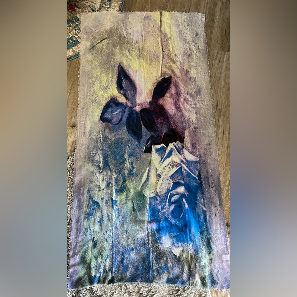 Coco + Carmen Blue and Green Floral Scarf 34x70”